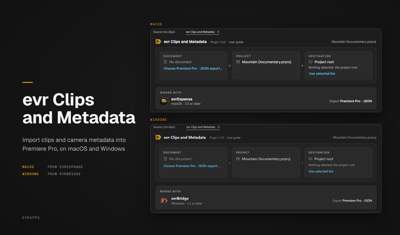 evr Clips and Metadata on macOS and Windows