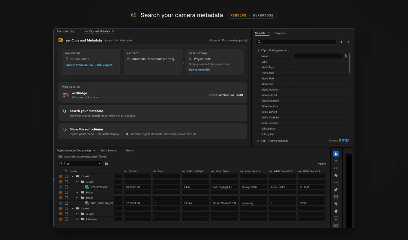 Search by log profile in the Project panel